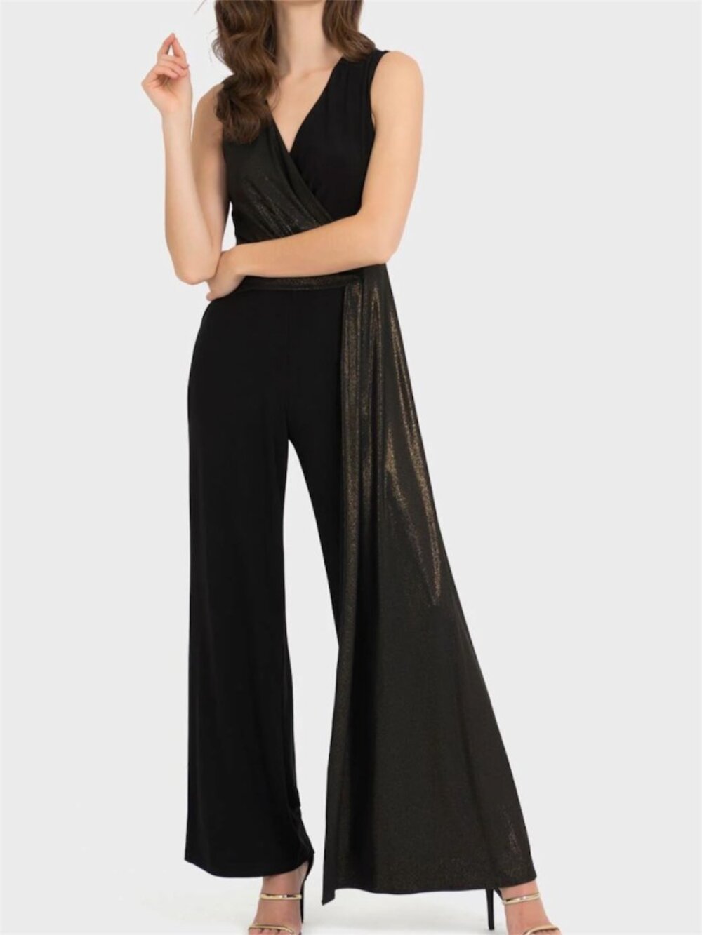 JOSEPH RIBKOFF NWT Metallic Wrap Wide Leg Jumpsuit - Black Gold - Size 10